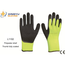 10g High Grade Polyester Shell Latex Coated Crinkle Safety Work Glove with Thumb Coating (L1102)